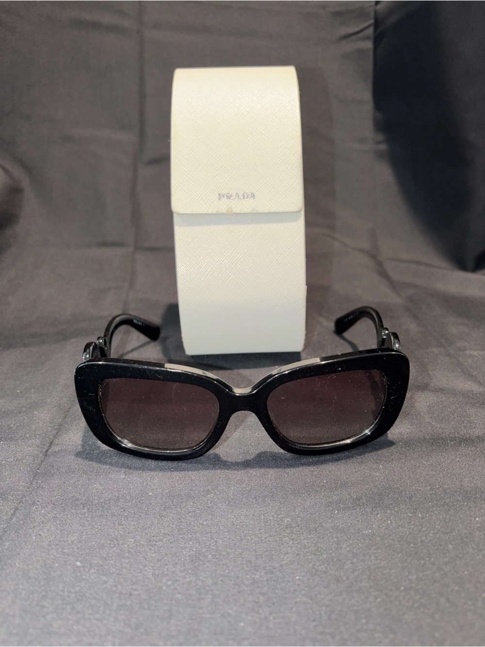 Prada Black Rectangular Women's Sunglasses with White Case